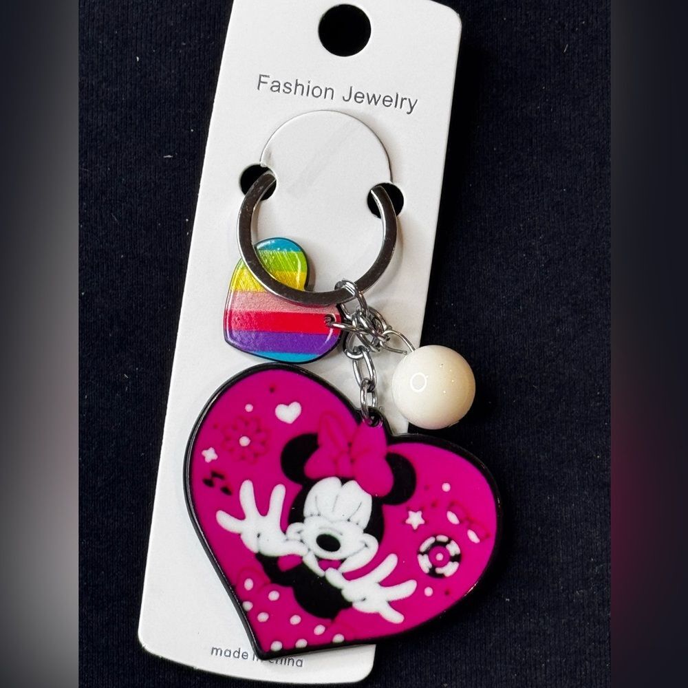 BAG CHARM Heart Minnie Keychain White Heart